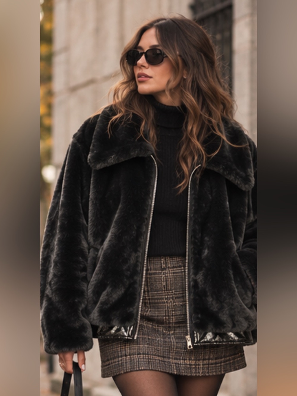 Anthropologie Oversized Faux Fur Zip-Front Jacket w/Faux Leather trim 🖤🍁🍂